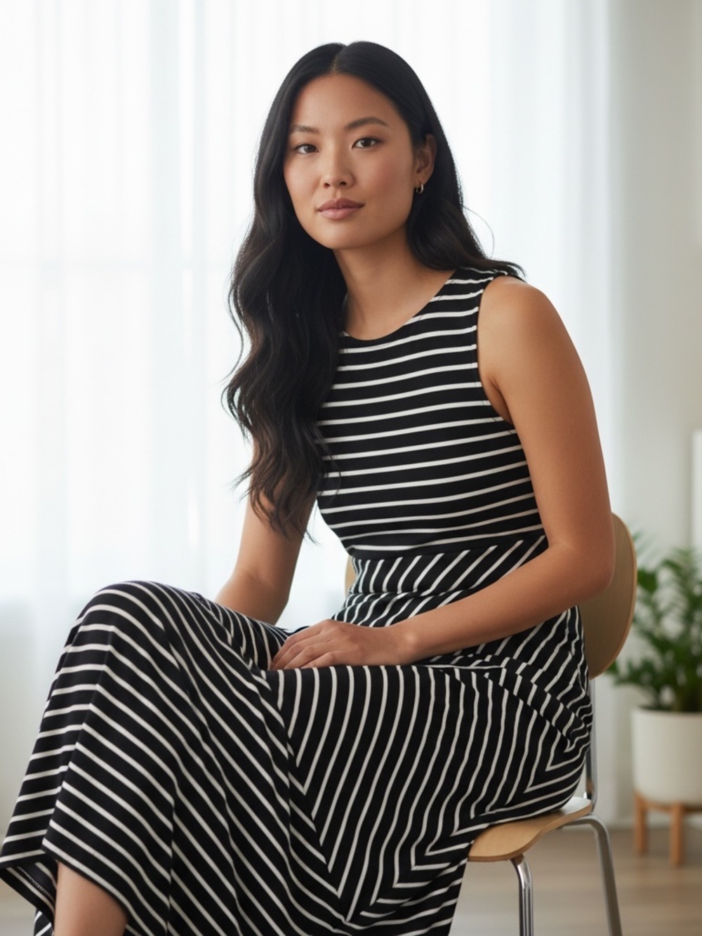 CHICO'S Sz. 2 Travelers Sleeveless STripe Maxi SIMONE Dress